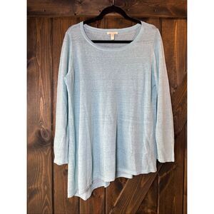 EILEEN FISHER Linen Blend  Asymmetrical Thin Knit Pullover Shirt